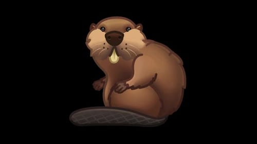 Animated Beaver Bites Wood Cartoon Character