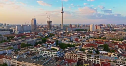 Aerial View of Berlin Cityscape with Roofs Architectural Landmarks Tv Tower and Other Attractions