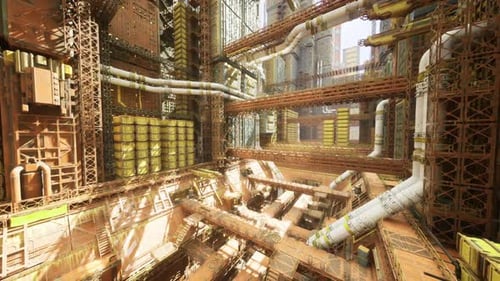 Futuristic Industrial Cityscape Panning Background Loop