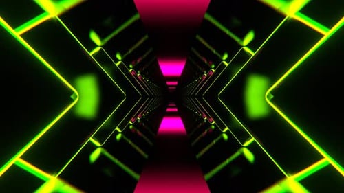 Light Green And Pink Sci Fi Neon Corridor With Rhombus Background Vj Loop I 4K