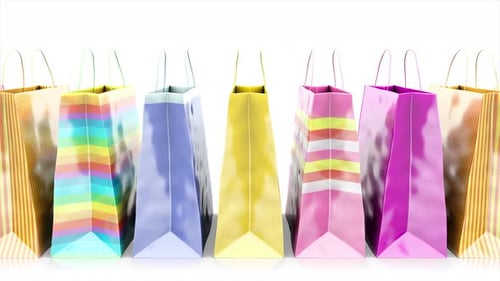 Colorful Shopping Bags Rotating on White Background