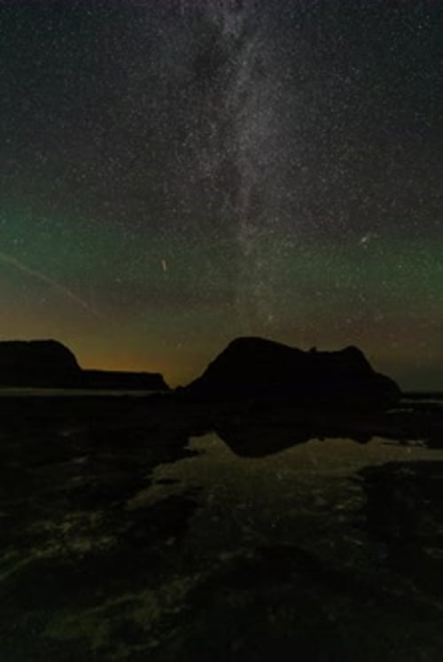 Milky Way Stars Reflected in Waterscape at Night