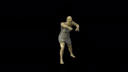 Female zombie walking with loop on alpha channel. Zombie walk. Horror and zombie apocalypse concept.