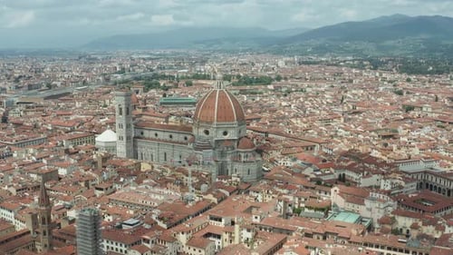 aerial drone view of florence city and the Duumo Cathedral in Tuscany, Italy
