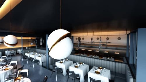 Modern and Elegant Empty Restaurant Interior During the Evening Hours