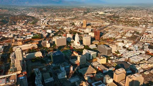 Sunlit panorama of a diverse Los Angeles, California, United States.