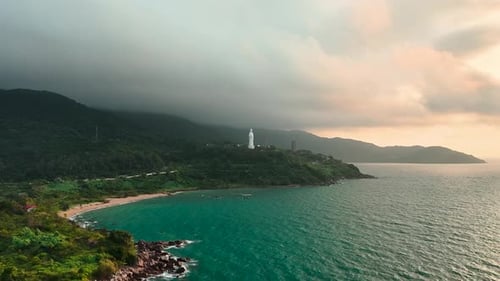 Aerial Video Son Tra Lady Buddha Temple Danang Vietnam
