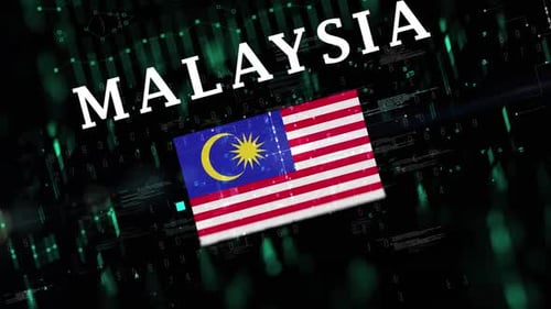Animated Malaysia Flag on Futuristic Digital Technology Background