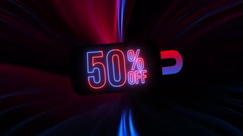 Glowing Neon 50 Percent Off Discount Text Animation