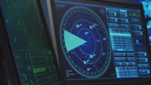 Professional Air Traffic Controller in the Control Tower Aircraft Control Officer Works Using Radar
