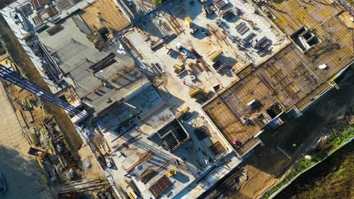 Aerial View of Construction Site, Building Foundation