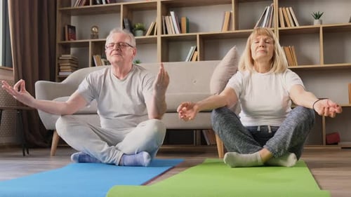 Senior Couple Doing Yoga at Home