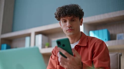 Office Manager Feeling Stress Reading Smartphone Email Closeup Frustrated Ceo