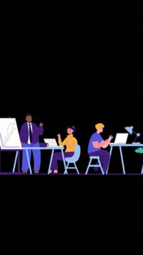 Colleagues Communicating At Workplace On Vertical On Alpha Channel