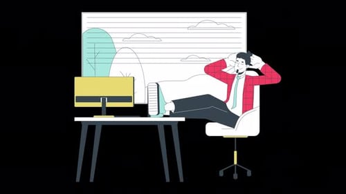 Animated Office Worker Relaxing at Desk Flat Design