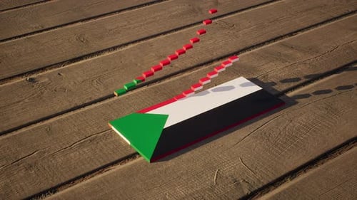 Sudan Flag Reveal with Domino Effect on Wooden Surface