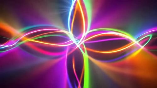Abstrakter Bewegungshintergrund mit Neonlichtspuren und leuchtendem Mu