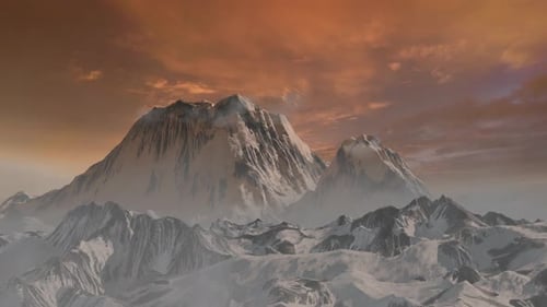 Rocky Snow mountains at sunset, aerial view
