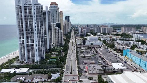 Aerial video over the view of Miami Beach, Miami, Florida, USA