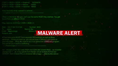 Malware-Alarm-Warntext auf dem Hacking-Hintergrundbildschirm V04