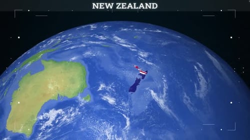 New Zealand Map From Earth With Flag