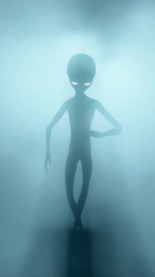 Scary Gray Aliens Dancing on a Dark Smoky Background