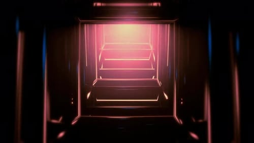 Futuristic Glowing Tunnel with Neon Stairs Loop
