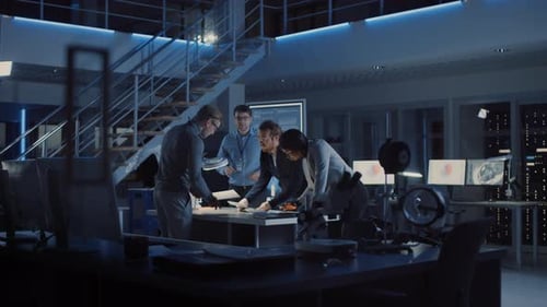 Team Analyzing Data in Dark Technology Office