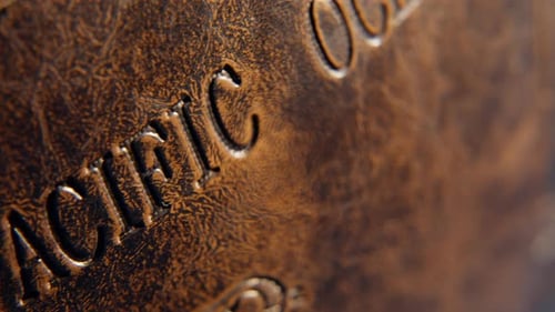 Gros plan de l'océan Pacifique gravé sur une surface de globe rétro, modèle vintage de la Terre
