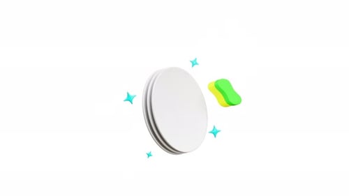 Animated 3D Minimalist Clean Dishes with Sponge Icon