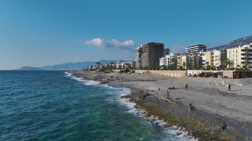 Aerial Video of a Seaside Construction Site on the Mediterranean Coast With New Buildings Rising and
