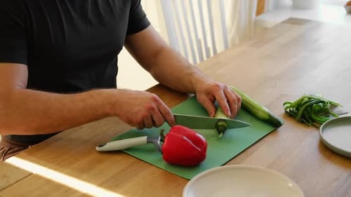 Man Preparing Fresh Vegetables in Modern Kitchen Organic Ingredients Healthy Meal Cooking Food At