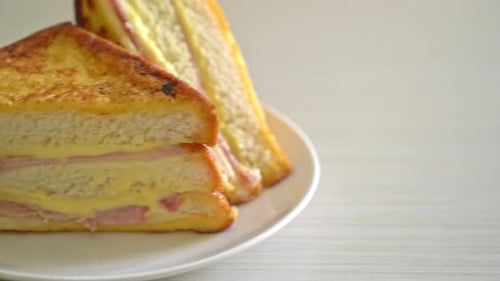 Delicious Ham and Cheese French Toast Sandwich Close-up