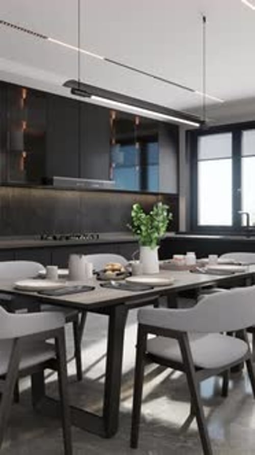 Modern Minimalist Kitchen Dining Area Interior Flythrough