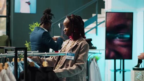 Pregnant Woman Looking at Trendy Merchandise on Stand Hangers
