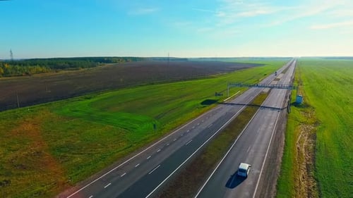 View From Above of Cars Driving at Highway Road. Aerial View Of