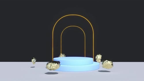 Blue Pedestal with a Arch Over It There are Gold Nuggets Scattered Around the Pedestal Intro Able to