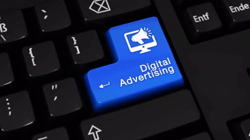 Digitale Werbung Rotationsbewegung auf Computertastaturtaste