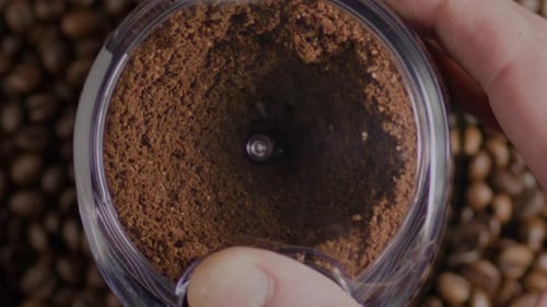 Ground Coffee in Grinder Ready to Brew