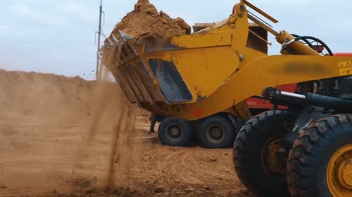Excavator digging a quarry. Industrial construction. Preparing the area for construction