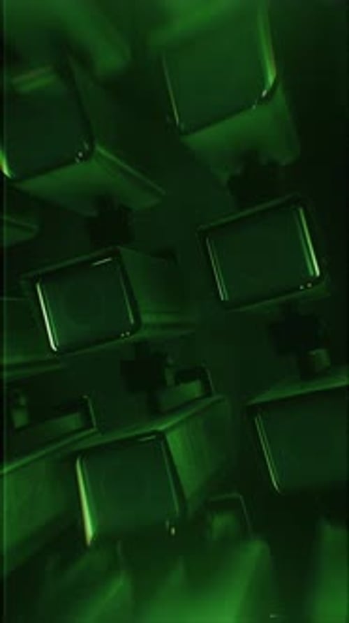 Futuristic Digital Green Cubes Grid Technology Background