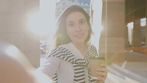 Selfie Camera View of the Excited Girl Telling Something to the Camera and Feeling Emotionally While