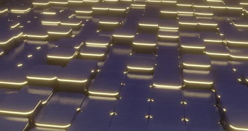 Metallic Blue Rectangles With Shining Yellowish Edges Move Randomly In A Loop