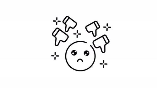 Animated Sad Face Icon Surrounded by Downvotes
