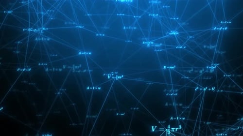 Glowing Math Plexus: Animierte blaue Formeln und Gleichungen in Bewegung