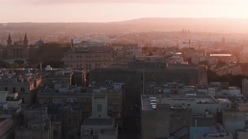 Aerial View of Valletta Malta at Sunset with Domes and Bastions