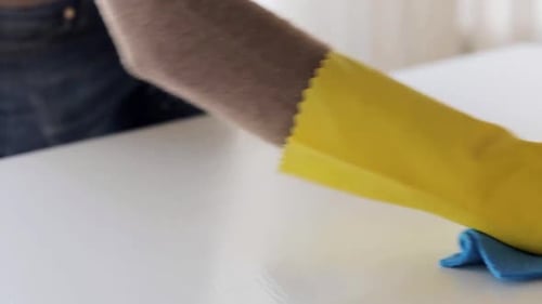 Surface Cleaning with Gloves, Spray Bottle, and Cloth