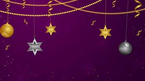 Animated Christmas Decorations with Falling Snow Background