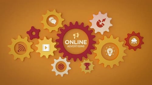 Online Advertising cogwheel loopable animation with icons
