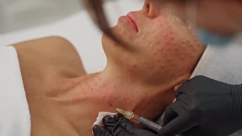 Woman Receives Blemish Injection at Cosmetology Clinic